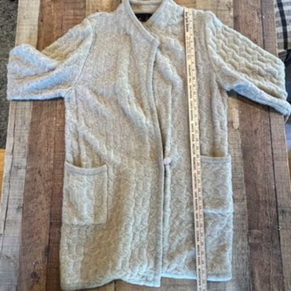 LeRoy Knitwear Vintage Sweater Duster Mohair Beige Pockets Small - Picture 6 of 11